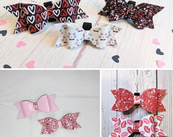 Vegan Leather Bows, Heart Bows, Valentine Bows, Bows for Pet Collars, Bows for Cats, Bows for Dogs, Faux Leather Bows, Detachable Pet Bows