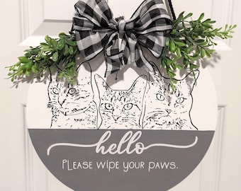 Personalized Pet Portrait Sign, Pet Welcome Sign, Pet Wood Door Sign, Custom Pet Lovers Gift, Pet Gift