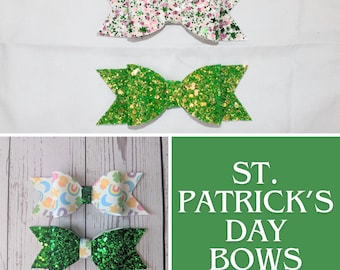 St. Patrick's Day Bows, Green Bow, Vegan Leather Bows, Bows for Pet Collars, Bows for Cats, Bows for Dogs, Faux Leather Bows