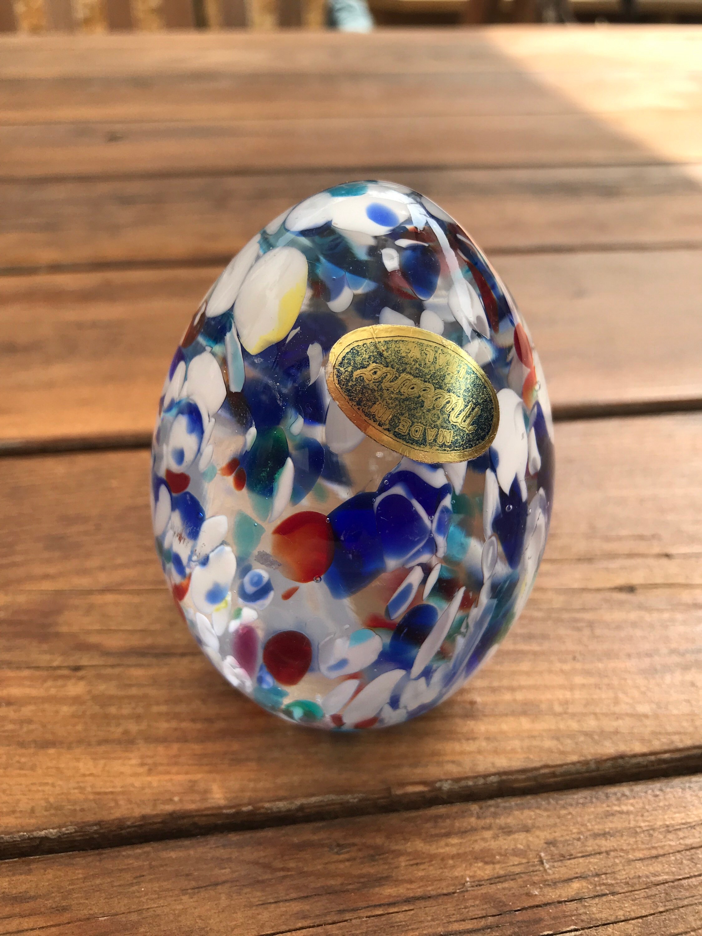 Murano Italy splatter glass egg paperweight with original Etsy