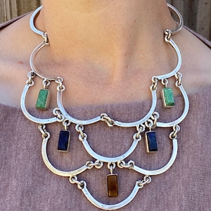 Mexico Silver Necklace with Multicolored Stones