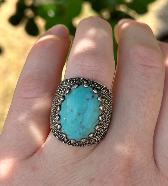 Sterling Silver Turquoise Statement Ring Band Siz… - image 4