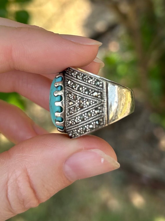 Sterling Silver Turquoise Statement Ring Band Siz… - image 3