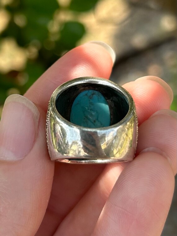 Sterling Silver Turquoise Statement Ring Band Siz… - image 7