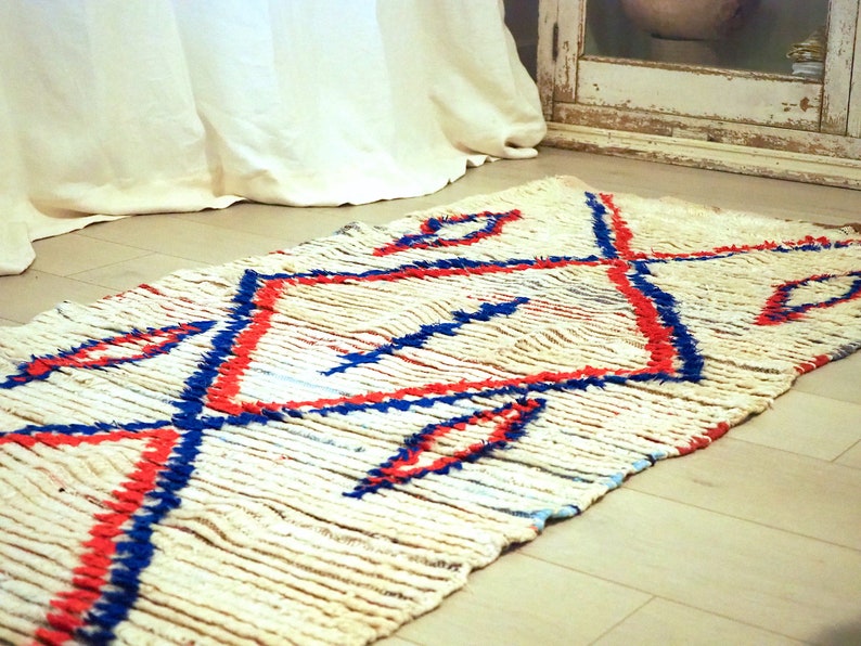 Vintage Moroccan handwoven wool runner rug 3'x7' image 1