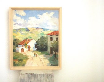 Framed JACOB MEYER Oil on Board, Southern village landscape painting - shipping included!