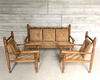 Vintage Audoux Minet Rope Armchairs and Sofa Set