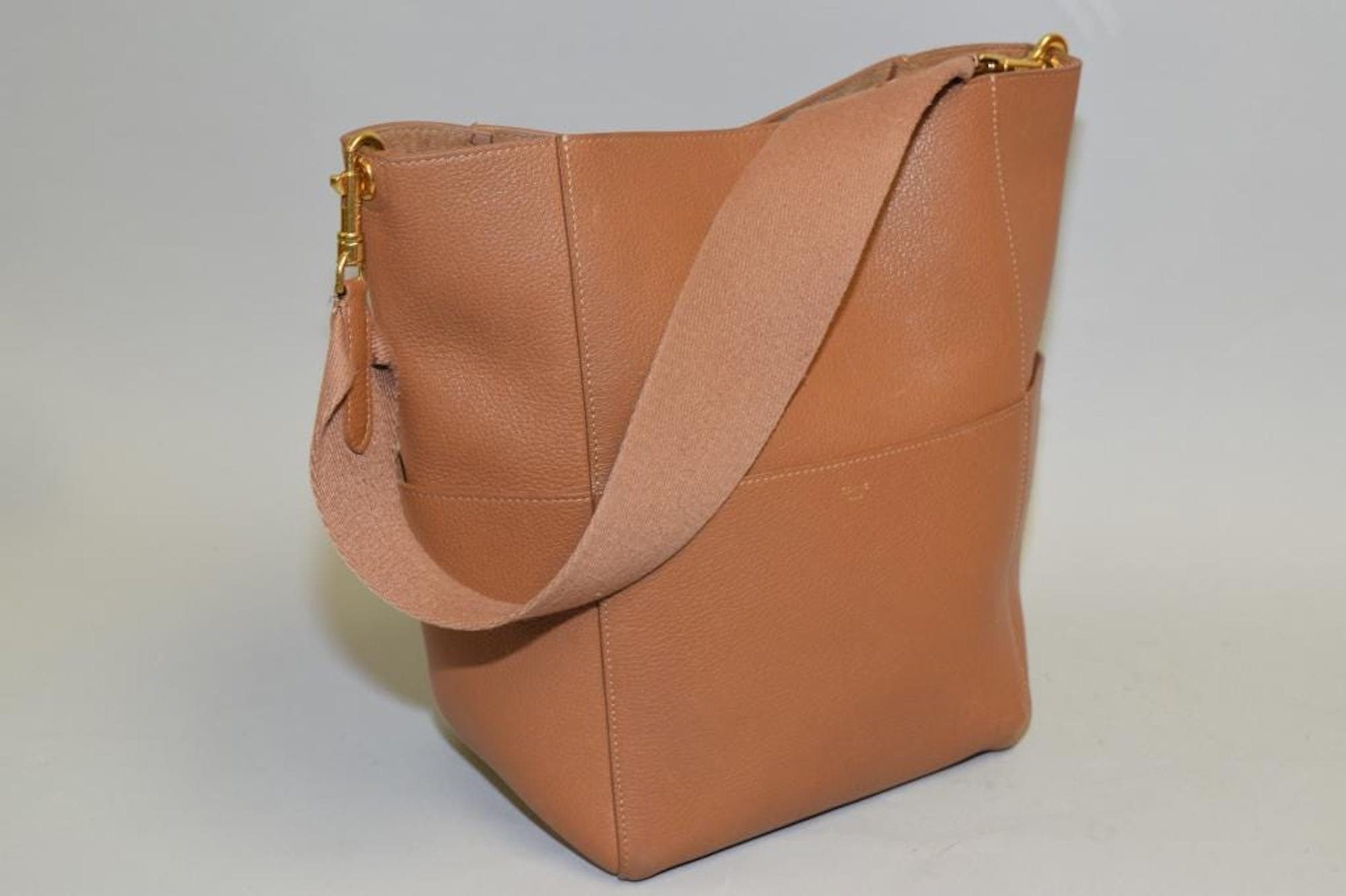 Celine Women Sangle Small Bucket Bag in Soft Grained Calfskin-Green