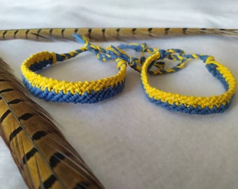 Macramé bracelets in the colors of the Ukrainian flag