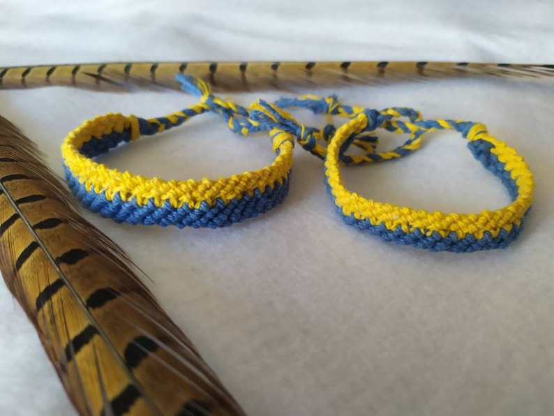 Macramé bracelets in the colors of the Ukrainian flag image 1