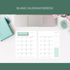 Blank Monthly Calendar Green digital Download - Etsy