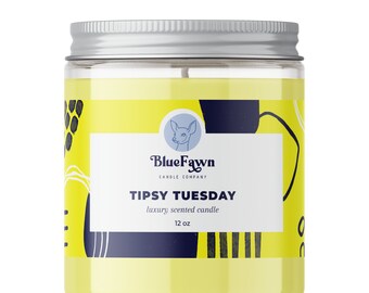 Tipsy Tuesday Candle | Large Glass Jar Candle | Paraffin Soy Candle | Grapefruit Plum Scented Candle | Yellow Candle | Blue Fawn Candle Co