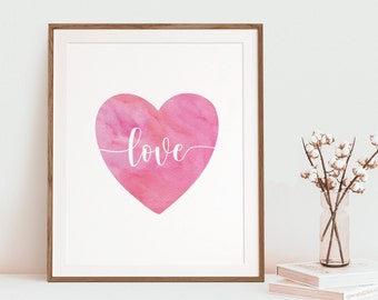 Aquarelle Coeur Print | Imprimer la Saint-Valentin | J’adore l’art mural | Art mural du cœur | Cœurs Imprimer | Impression murale minimaliste |  Téléchargement numérique