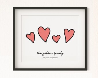 Personalized Family Name Print | Last Name Wall Print | Custom Name Print | Hearts Print | Heart Wall Art | Digital Download