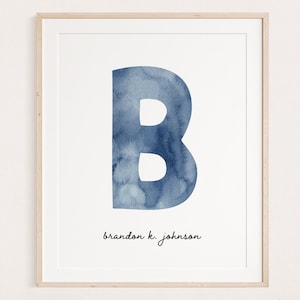 Gepersonaliseerde kinderkamerprint | Aquarel monogram afdrukken | Aangepaste naam afdrukken | Naam Eerste afdruk | Babykamer kunst aan de muur | Digitaal downloaden
