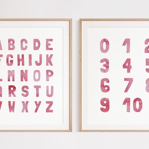 Alphabet et chiffres Imprimer | Aquarelle Nursery Print | Imprimer | d’ABC Affiches éducatives | Girl’s Room Wall Art | Téléchargement numérique