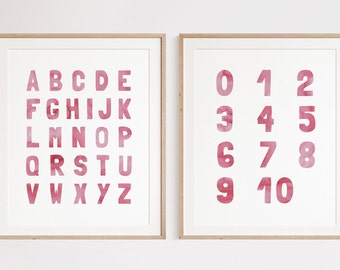 Alphabet and Numbers Print | Watercolor Nursery Print | ABC's Print | Educational Posters | Girl's Room Wall Art | Digital Download