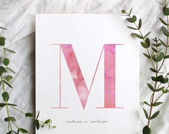 Personalized Nursery Print | Watercolor Monogram Print | Custom Name Print | Name Initial Print | Baby Room Wall Art |  Digital Download