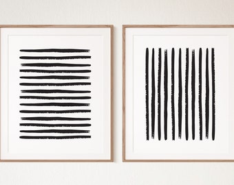 Geometrische Linie Kunstdruck | Abstrakte Wandkunst | Druckbares 2er Set | Schwarzweiße Wandbilder | Minimalistische Wandkunst | Digitaler Download
