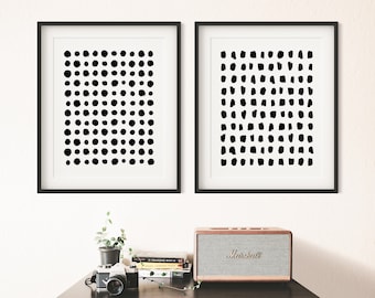 Impresión de arte abstracto moderno / Póster con patrón de formas geométricas / Impresiones de pared en blanco y negro / Juego de 2 / Arte de pared minimalista / Descarga digital
