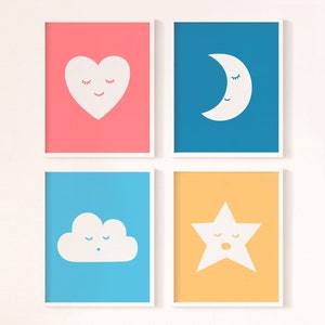 Nursery Wall Prints | Nursery Wall Art | Playroom Decor | Kids Room Art | Printable Set of 4 | Heart | Moon | Star | Digital Download