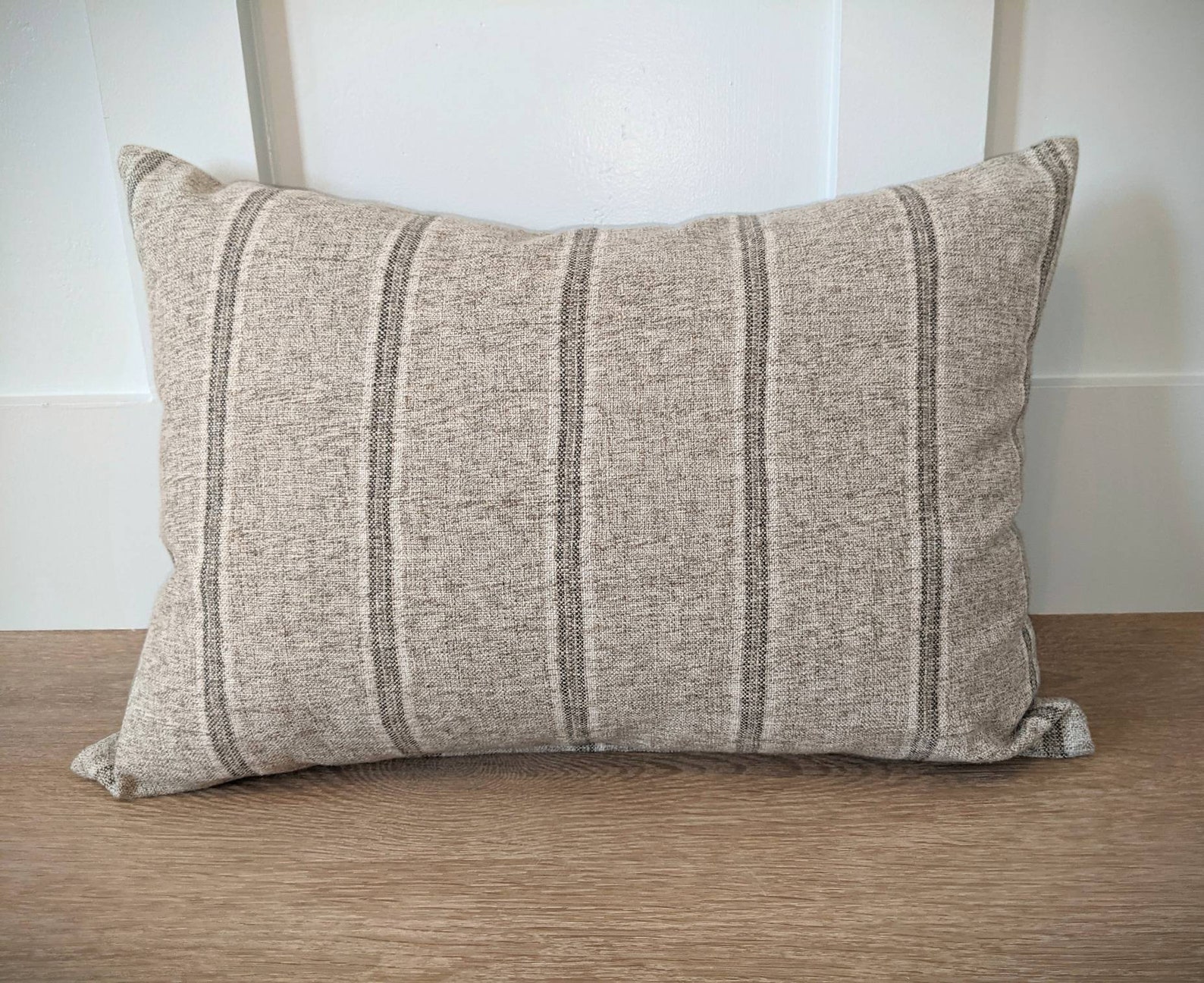 Warm Gray Striped Lumbar Pillow Cover 14x20 Linen Studio Etsy