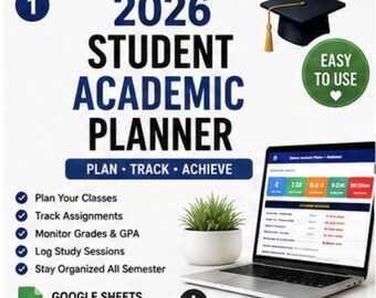 Student Academic Planner Google Sheets 2026 | GPA Tracker Assignments Class Schedule