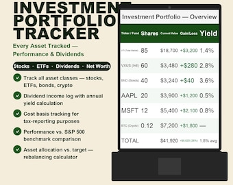Investment Portfolio Tracker Google Sheets | Stocks ETFs Dividends | vs S&P 500 | Rebalancing Calculator