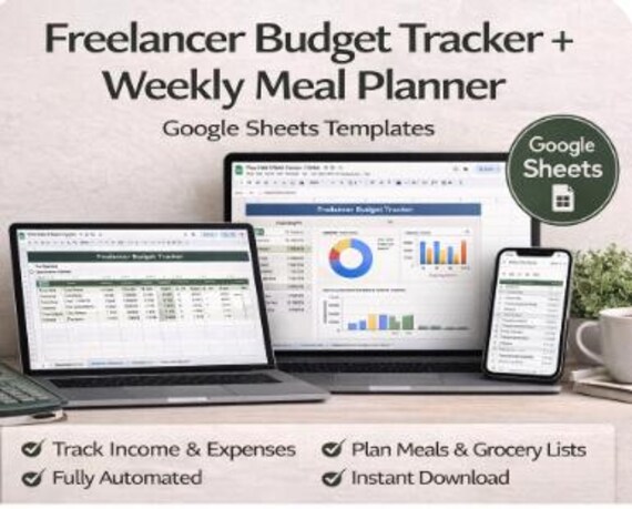 Freelancer Budget Tracker, Meal Planner | Google Sheets Templates (Digital Download)