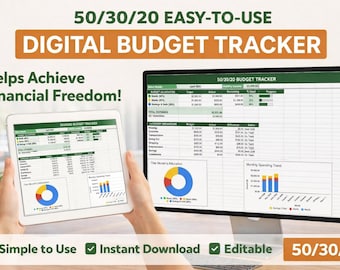 50/30/20 Budget Planner | Monthly Finance Tracker (Google Sheets PDF)