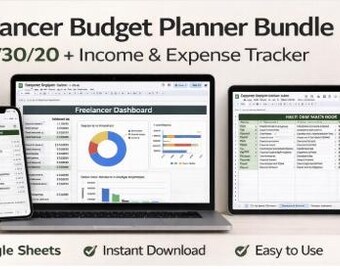 Freelancer Budget Planner | 50/30/20 Income Expense Tracker (Google Sheets)