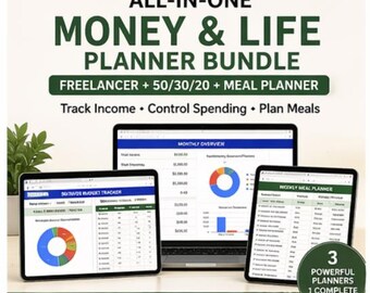 Bundel freelancer budgetplanner | Inkomstentracker, 50/30/20, maaltijdschema (Google Spreadsheets)
