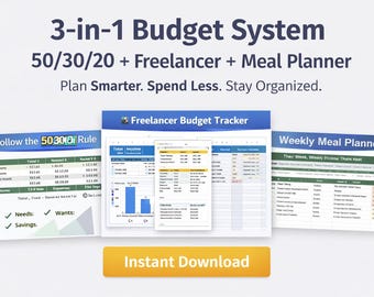 3-in-1 budgetsysteem | 30/50/20, freelancer, maaltijdplanner (digitale download)