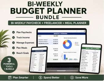 Bi-Weekly Budget Planner | Freelancer Income, Meal Tracker (Google Sheets)