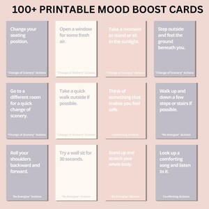 100+ afdrukbare moodboostkaarten | Zelfzorgpotset voor stressverlichting en schermloze pauzes | Dagelijkse tips en acties op het gebied van geestelijke gezondheid
