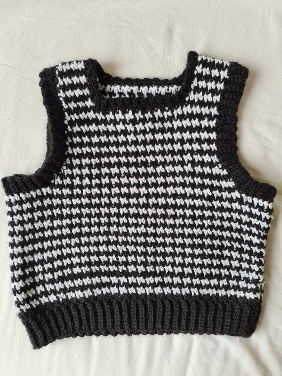 Crochet Houndstooth Sweater Vest 