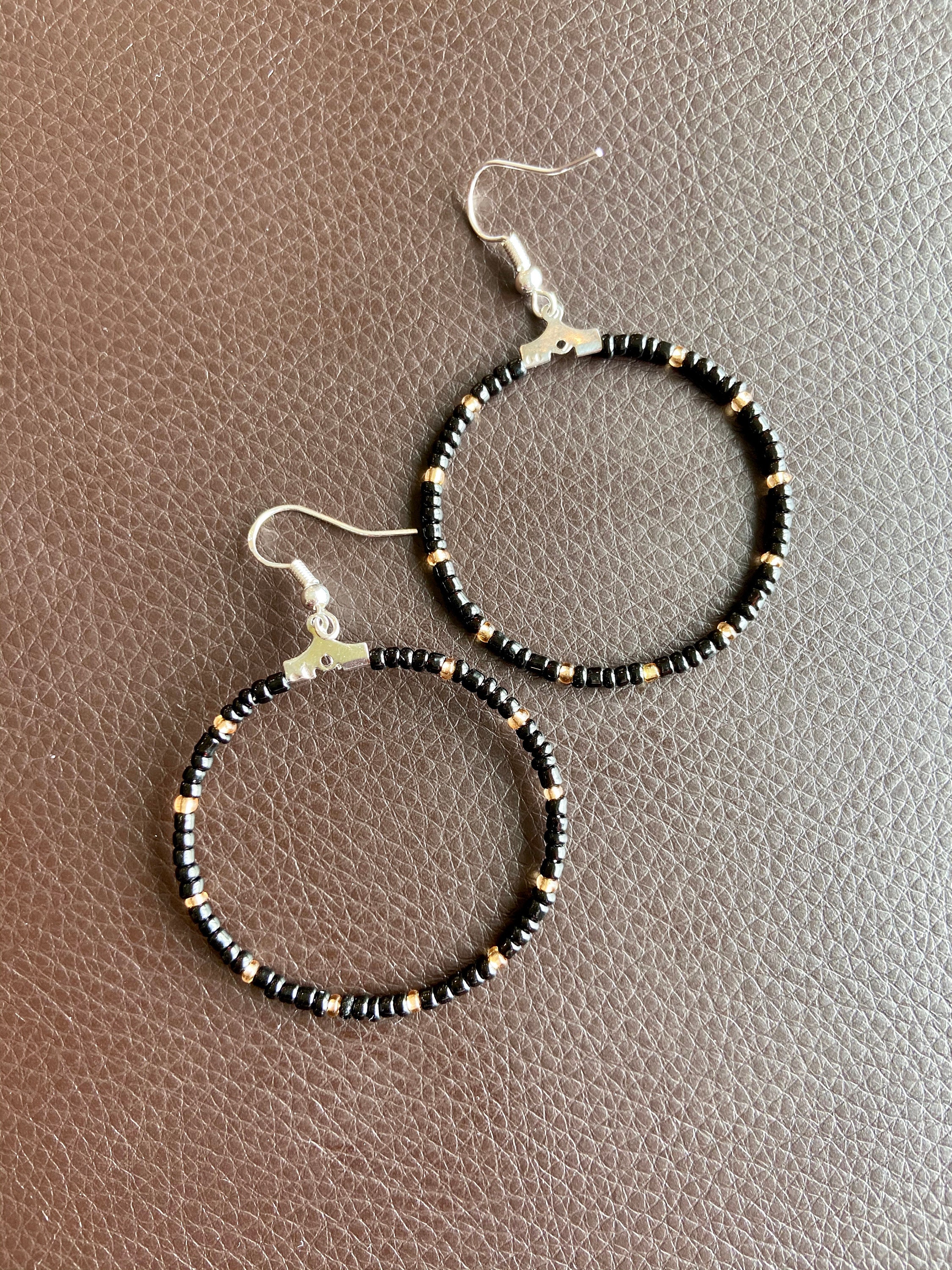 Black and Gold Hoop Earring Etsy