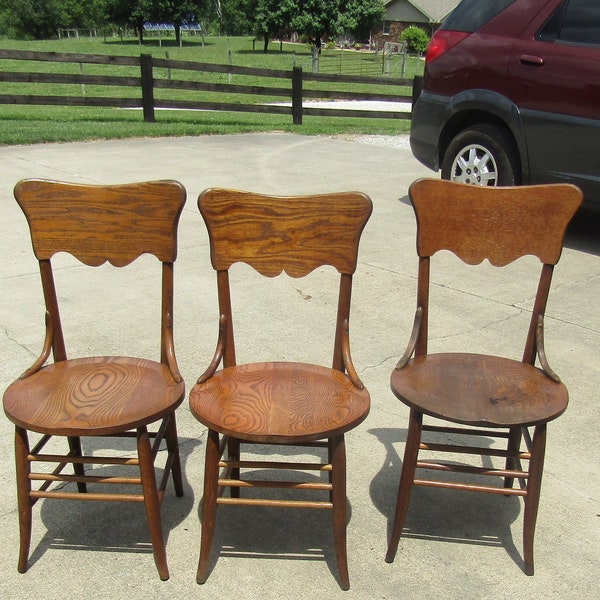 antieke eiken stoel, rondzit stoelen