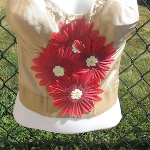 vintage red strapless flower corset, 36c bust corset