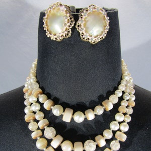 vintage Japan beaded necklace and clip earrings.