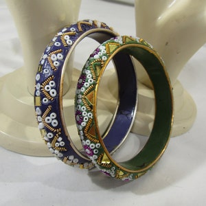 vintage blue and green bangle beaded bracelet