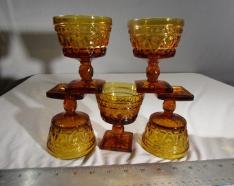 golden desert dishes set of 5, thumb print cups