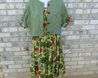 vintage green pleated dress with jacket size med