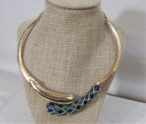 Rare Boucher  harlequin number blue green necklace - image 1