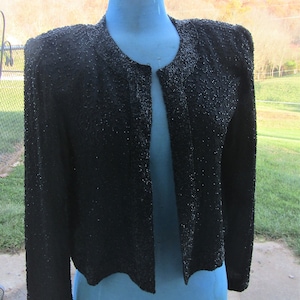vintage patra petites silk black beaded jacket size med