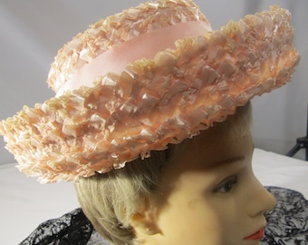 Sombrero de paja rosa vintage: sombrero de iglesia, estilo mujer bonita