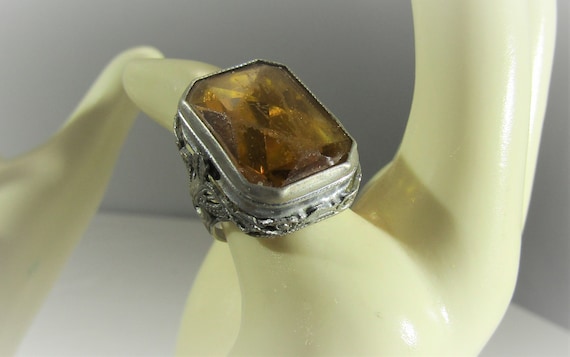 antique sterling ring,  amber stone ring - image 1