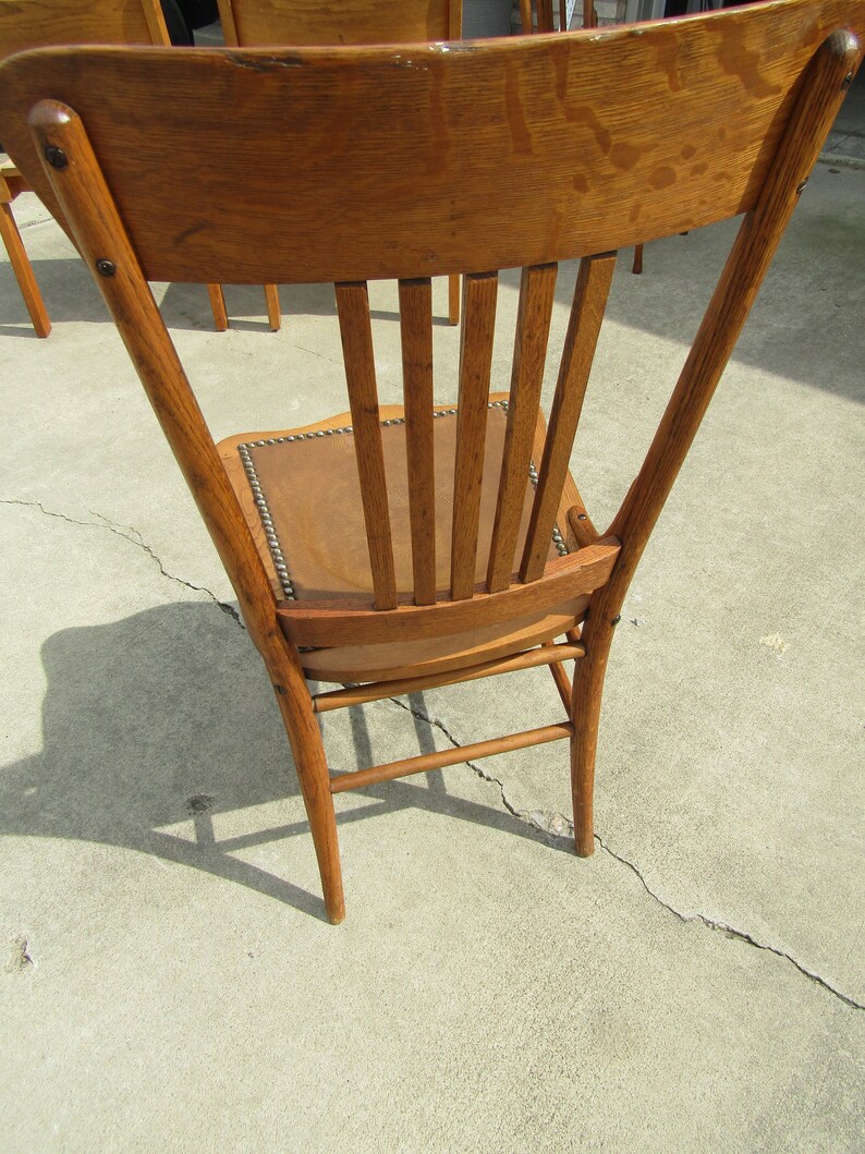 Antique Oak Spindle Back Chair Leather Seat Chair Etsy