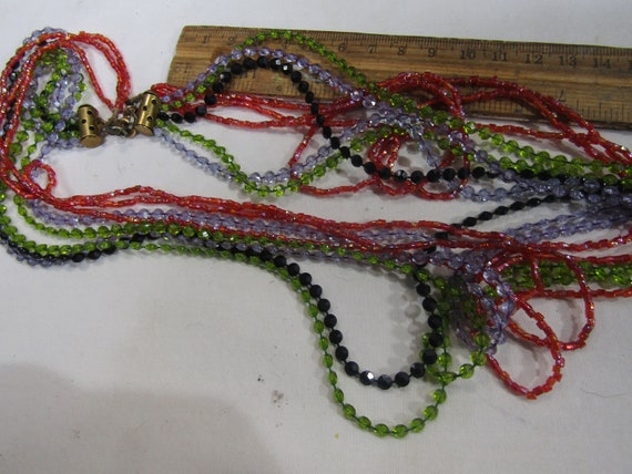 vintage green. purple red beaded necklace  and cl… - image 5