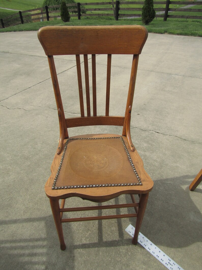 Antique Oak Spindle Back Chair , Leather Seat Chair Etsy